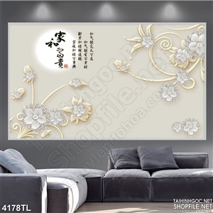 Tranh hoa trang trí chữ thư pháp