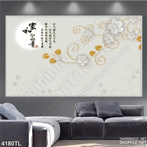 Tranh chữ thư pháp và hoa lụa trắng