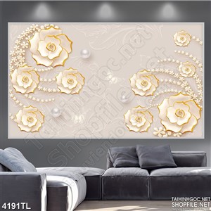 Tranh lụa hoa hồng viền vàng gold