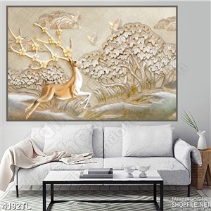 Tranh lụa tuần lộc trong rừng