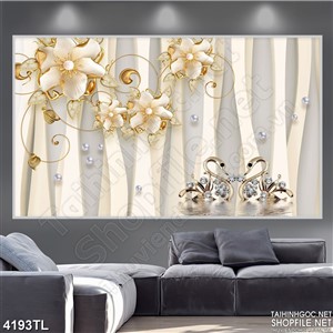 Tranh lụa thiên nga và hoa lan