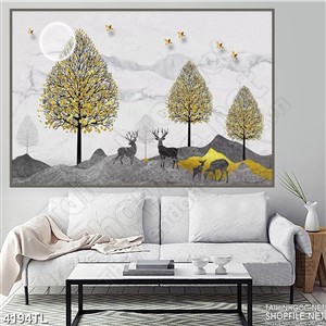 Tranh3D hươu và cây décor