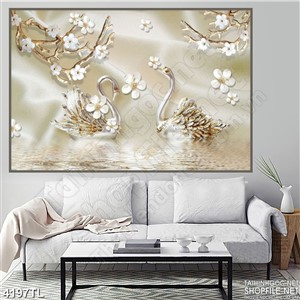 Tranh thiên nga 3D in tường