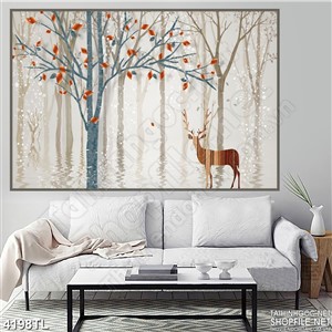 Tranh hươu sao bên lá đỏ