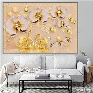 Tranh thiên nga vàng và hoa lan mới nhất