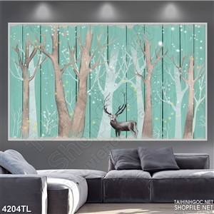 Tranh nai và cây đẹp psd