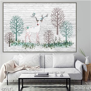 Tranh lụa tuần lộc trong rừng 5D