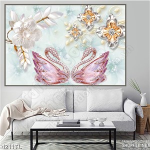 Tranh thiên nga hồng và hoa