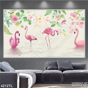 Tranh lụa hồng hạc đẹp