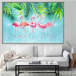 Tranh hồng hạc và cây cọ mùa hè