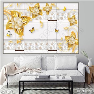 Tranh in gạch đẹp hoa lan lá vàng