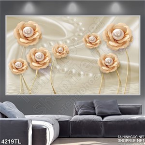 Tranh lụa hoa hồng ngọc trai in uv