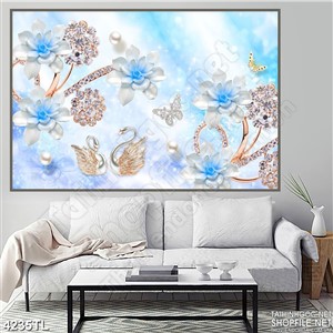 Tranh lụa xanh hoa lan ngọc điểm xanh