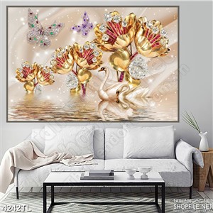 Tranh  lụa thiên nga và hoa trang trí