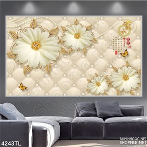 Tranh hoa cúc trắng in gạch