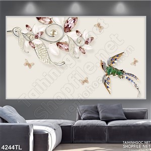 Tranh in uv chim én xanh và hoa