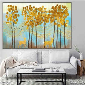 Tranh nghệ thuật 3D nai trong rừng vàng