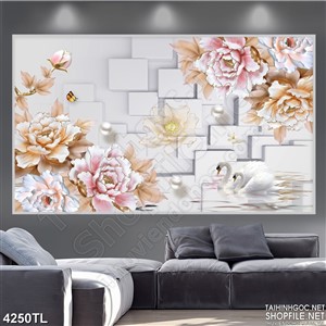 Tranh hoa mẫu đơn hồng trang trí psd