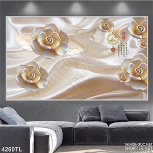 Tranh lụa hoa giả ngọc chữ thư pháp