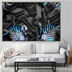 Tranh lụa đen thiên nga thủy tinh nạm ngọc