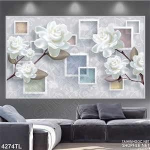 Tranh in uv hoa hồng lụa trắng