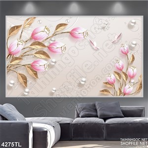 Tranh lụa hoa tulip hồng 6D