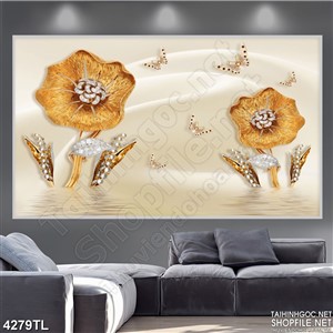 Tranh lụa hoa ngọc vàng và bướm 6D