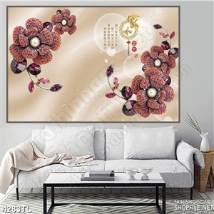 Tranh hoa cúc khảm ngọc đỏ