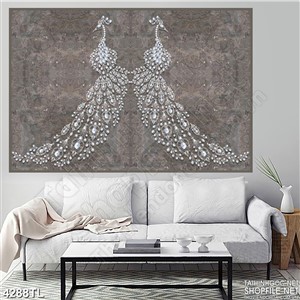 Tranh in tường chim công khảm đá