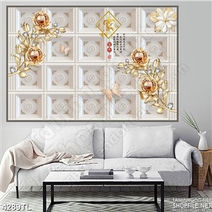 Tranh in gạch hoa decor khảm vàng