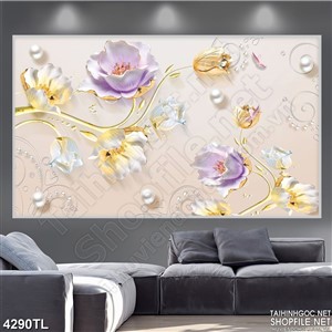 Tranh hoa anh túc tím và trắng