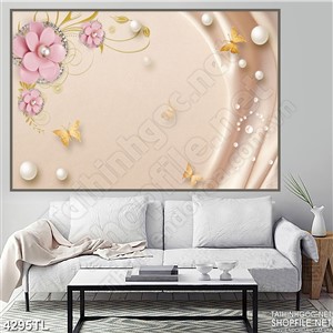 Tranh hoa cúc hồng in gạch