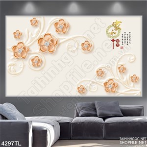 Tranh in lụa hoa mai điểm xuyến