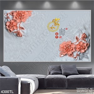 Tranh cẩm chướng đỏ in gạch