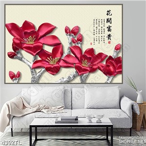 Tranh hoa lụa đỏ đẹp 4D