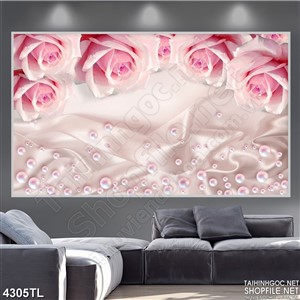 Tranh lụa hoa hồng sớm mai