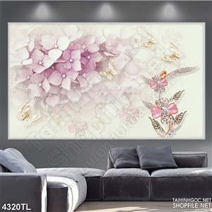 Tranh lụa cẩm tú cầu tím