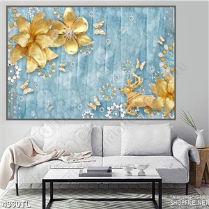 Tranh hoa cúc vàng và nai in uv