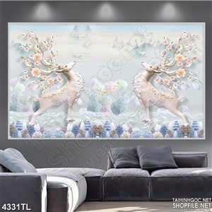 Tranh lụa tuần lộc và mai décor