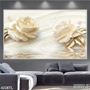 Tranh hoa hồng kem in tường