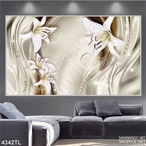 Tranh lụa hoa lily trắng