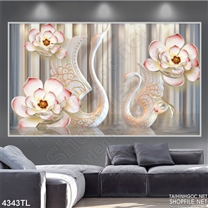 Tranh thiên nga và hoa lan ngọc