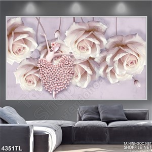 Tranh lụa hoa hồng và cô gái múa