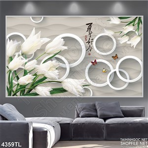 Tranh lụa hoa tulip trắng