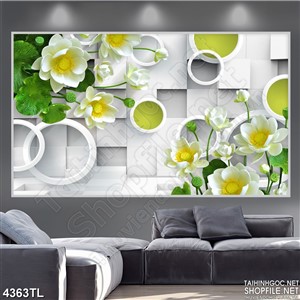 Tranh lụa hoa sen vàng và nụ