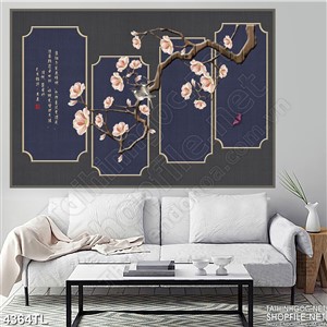 Tranh in tường hoa đào mai nở 5D