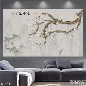 Tranh thủy mặc hoa mai trắng