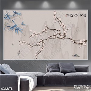 Tranh thủy mặc điểm hoa đào