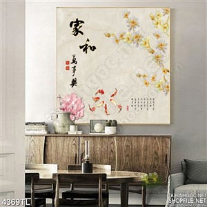 Tranh hoa lan ngọc chữ thư pháp