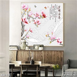 Tranh lụa hoa mộc lan hồng 4D